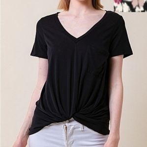 Black t shirt with knots.